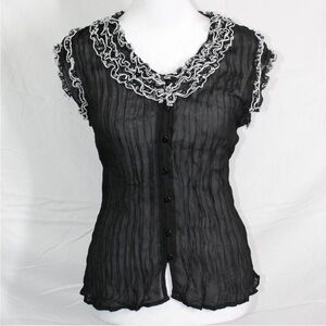 Black Sheer Ruffle Blouse  Women's Top